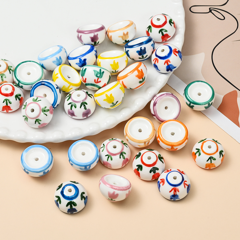 6pcs Hand-Painted Dutch Tulip Mini Ceramic Beads